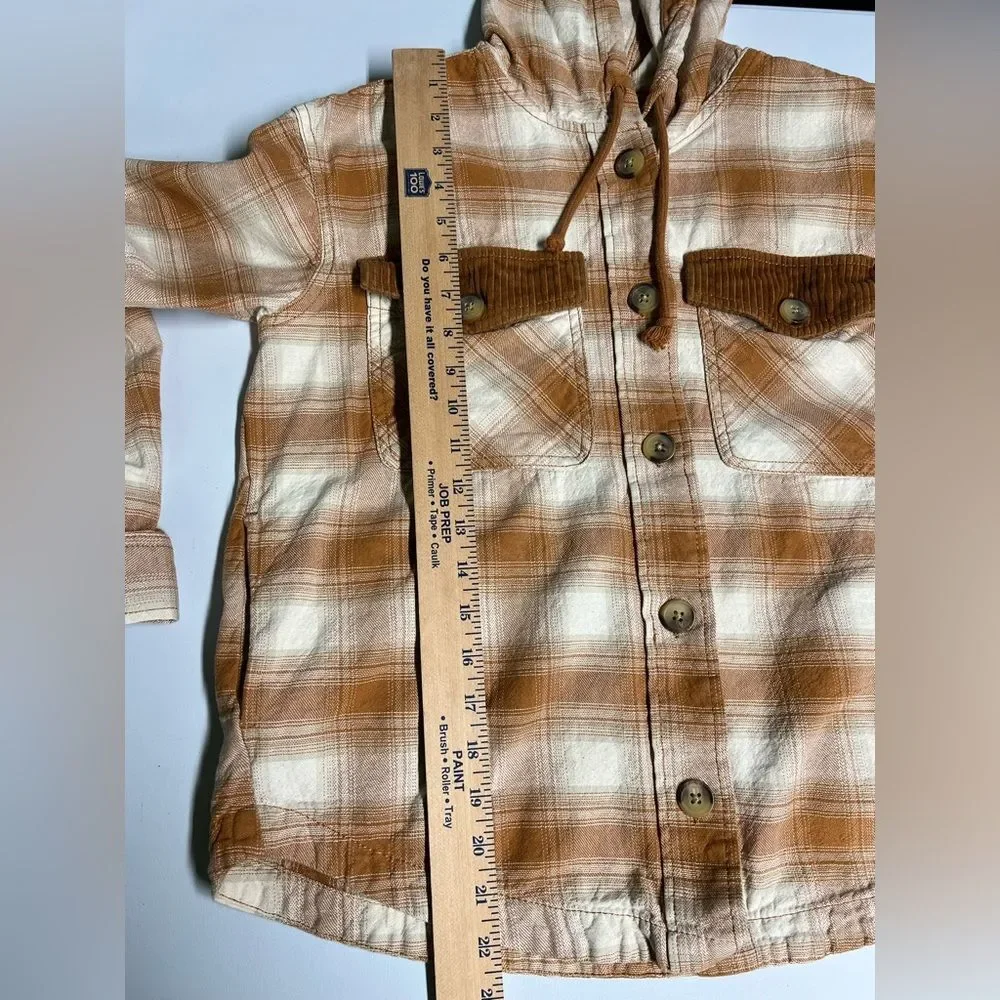 Maurices Plaid Cotton Oversized Hooded Button Down Shirt Womens XS
